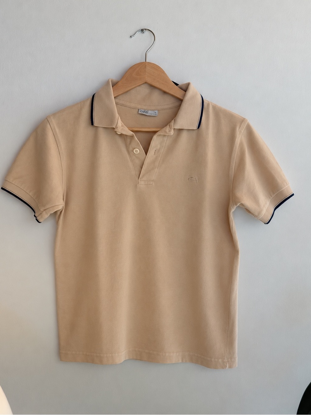 Vintage Zara Beige Polo with Navy Contrast Trim - Neck 14